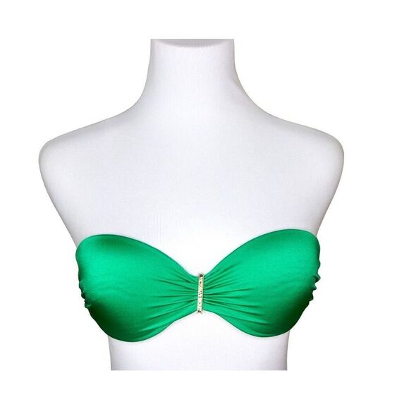 BOGOF Victoria's Secret Green Satin Push Up Sexy Bandeau Bikini Swim Top 34B - Picture 1 of 6